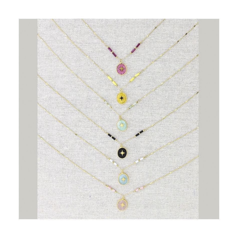 COLLAR ACERO COLGANTE PIEDRA ESTRELA POLAR 55CM