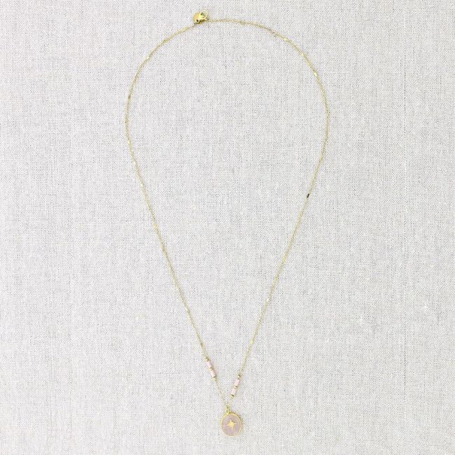 POLAR STAR STONE PENDANT STEEL NECKLACE 55CM