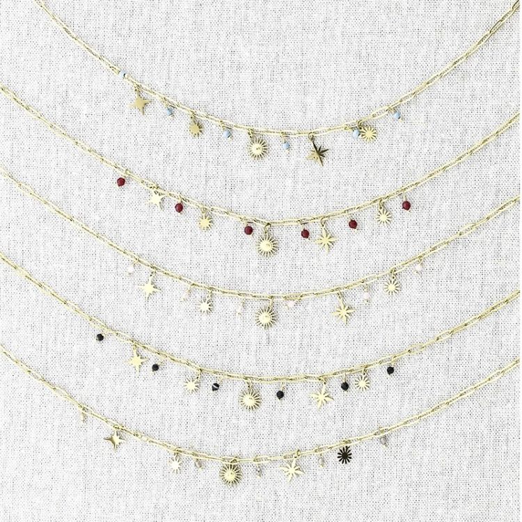 STEEL NECKLACE WITH SUN PENDANTS AND STONES 2