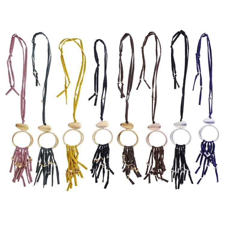 LONG TUBE NECKLACE PENDANT LOOP FRINGE RING 2