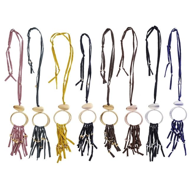 COLLAR LARGO TUBO LAZO COLGANTE ANILLA FLECO