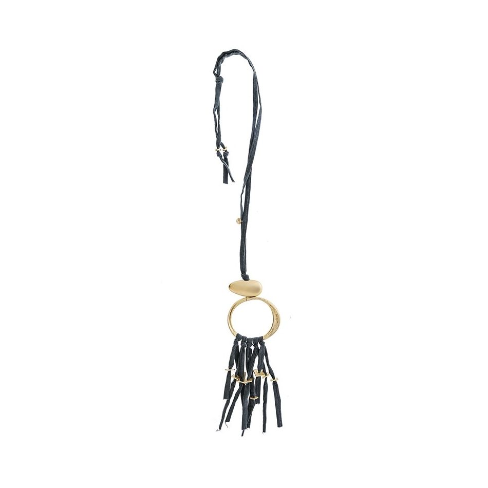 COLLAR LARGO TUBO LAZO COLGANTE ANILLA FLECO