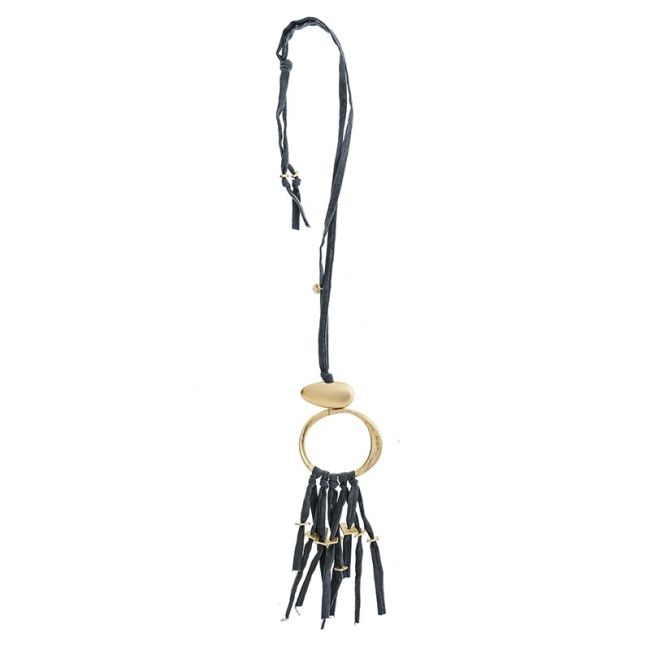COLLAR LARGO TUBO LAZO COLGANTE ANILLA FLECO