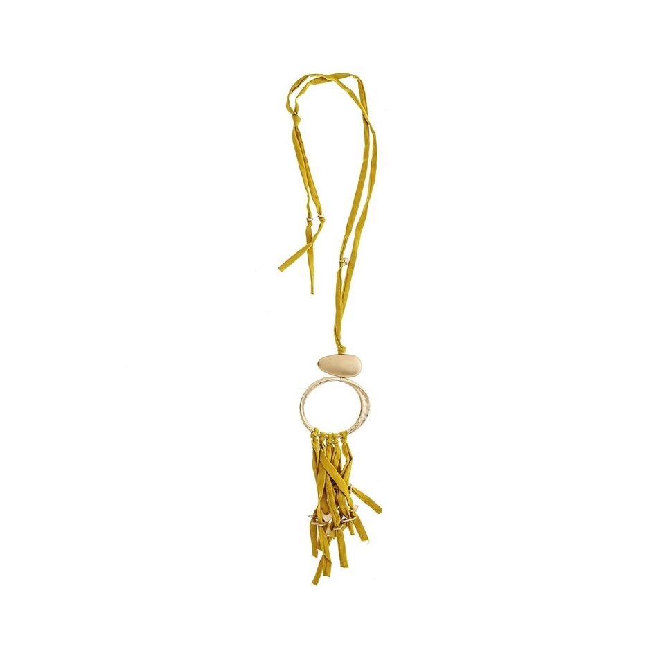COLLAR LARGO TUBO LAZO COLGANTE ANILLA FLECO