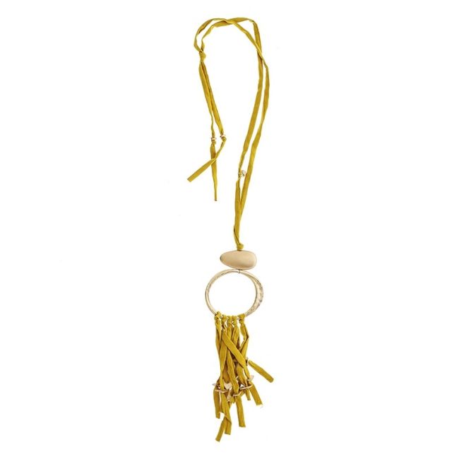 COLLAR LARGO TUBO LAZO COLGANTE ANILLA FLECO