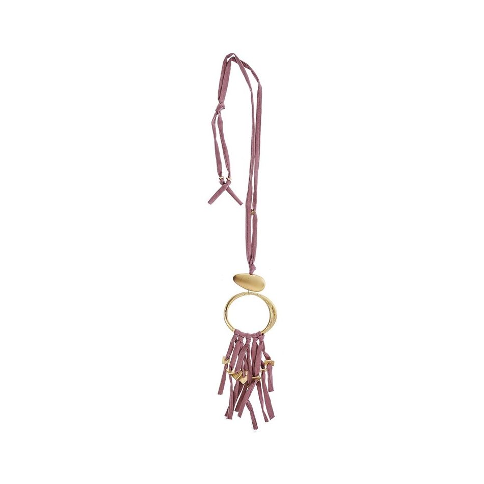 COLLAR LARGO TUBO LAZO COLGANTE ANILLA FLECO