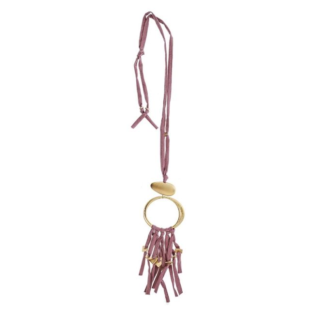COLLAR LARGO TUBO LAZO COLGANTE ANILLA FLECO