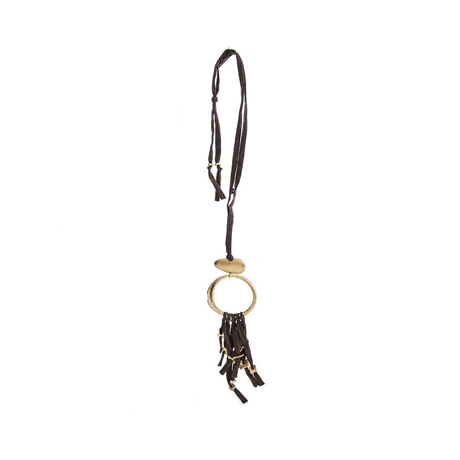COLLAR LARGO TUBO LAZO COLGANTE ANILLA FLECO
