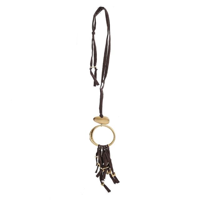 COLLAR LARGO TUBO LAZO COLGANTE ANILLA FLECO