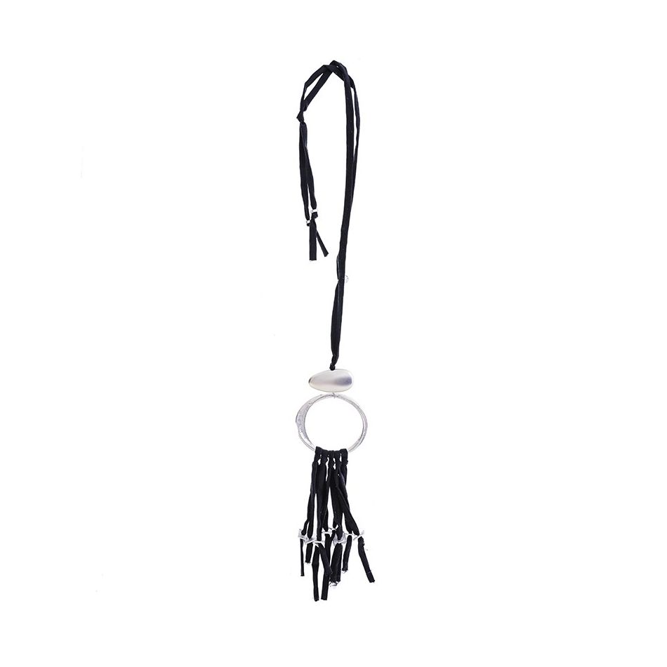 COLLAR LARGO TUBO LAZO COLGANTE ANILLA FLECO