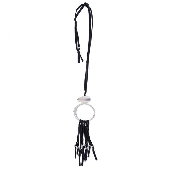 COLLAR LARGO TUBO LAZO COLGANTE ANILLA FLECO