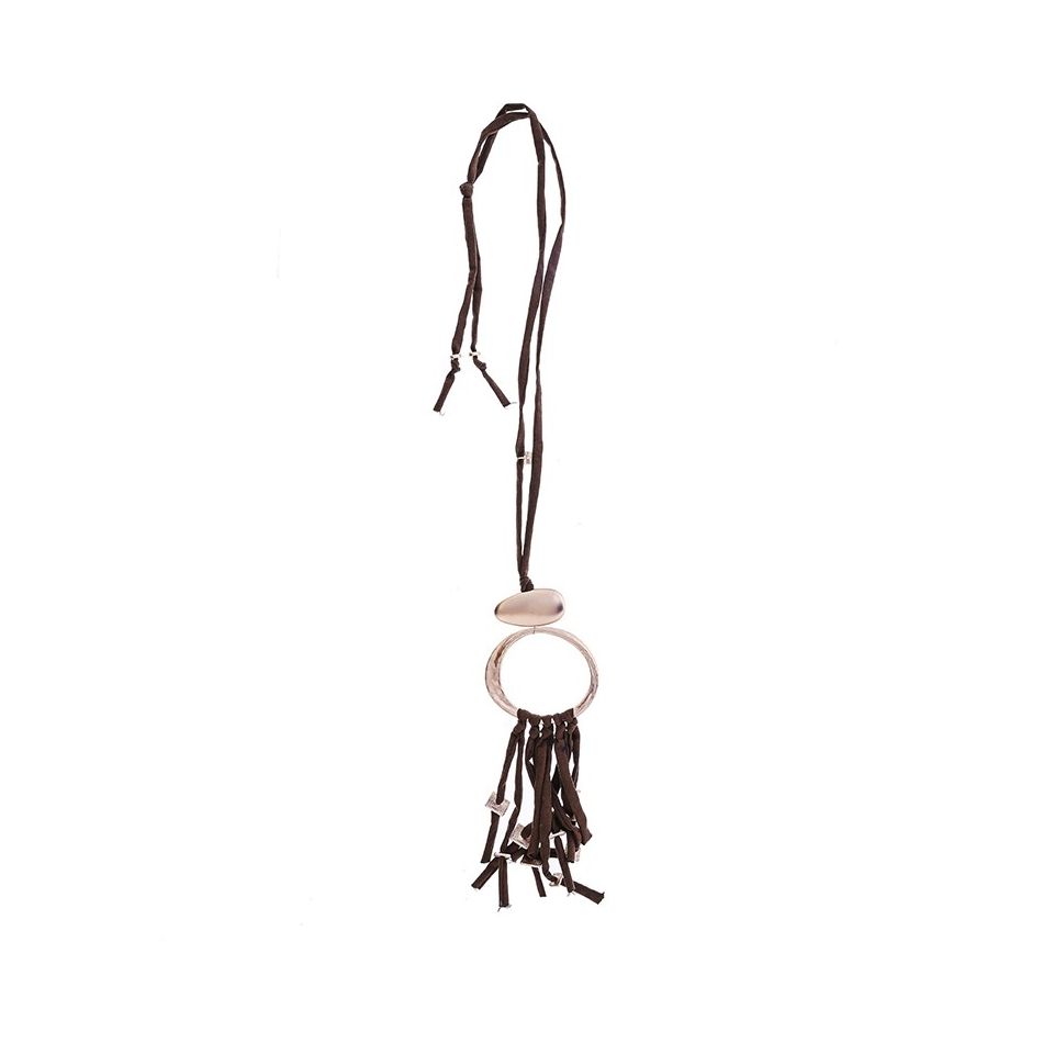 COLLAR LARGO TUBO LAZO COLGANTE ANILLA FLECO