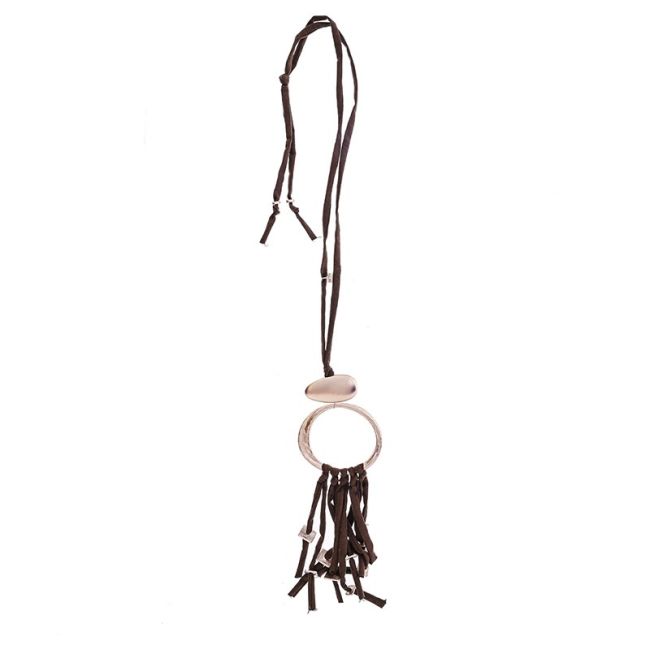 COLLAR LARGO TUBO LAZO COLGANTE ANILLA FLECO