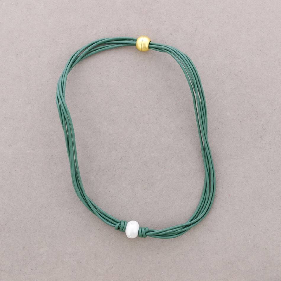 LEATHER METAL CRYSTALS SHORT NECKLACE