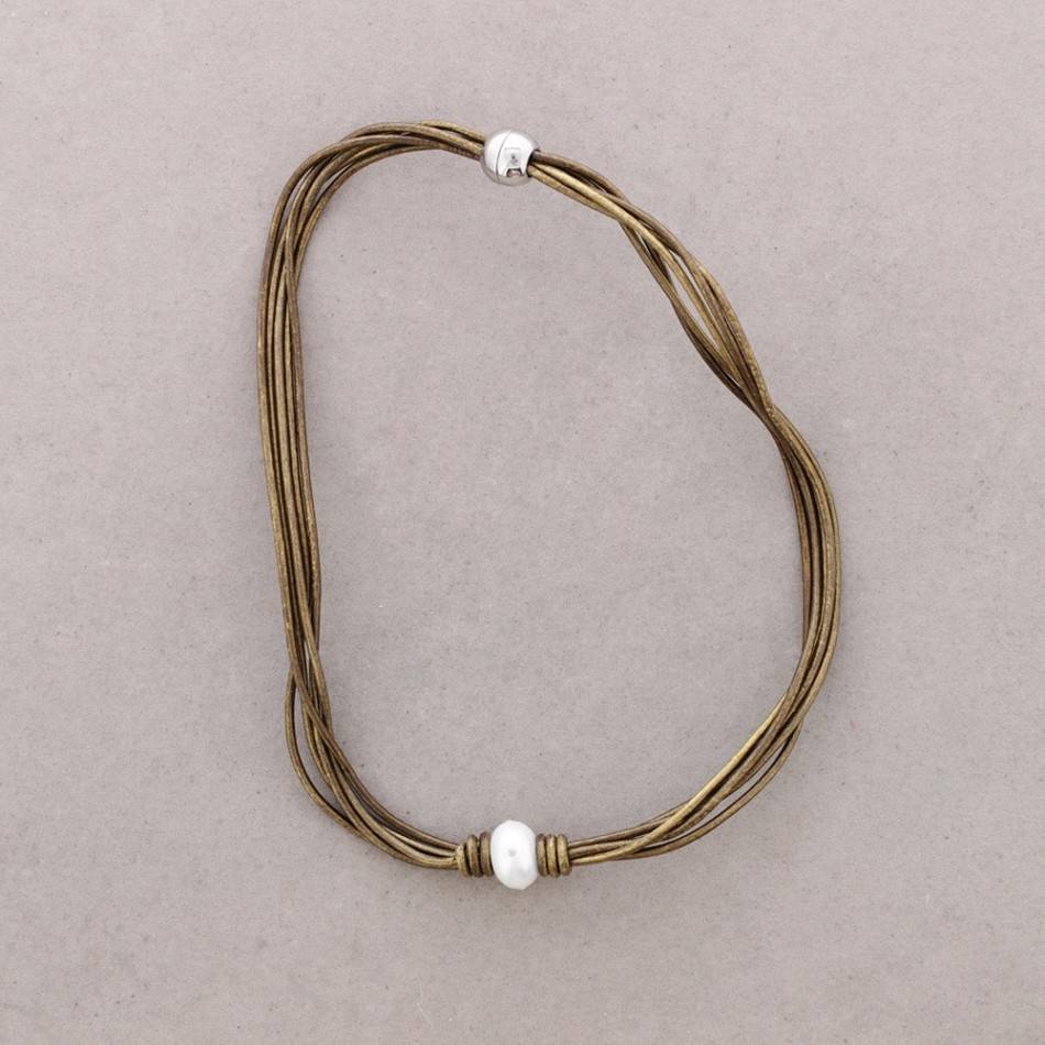 LEATHER METAL CRYSTALS SHORT NECKLACE