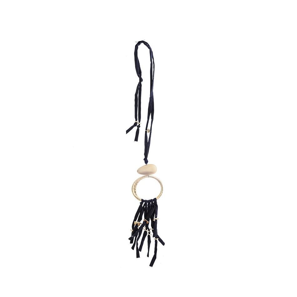 COLLAR LARGO TUBO LAZO COLGANTE ANILLA FLECO