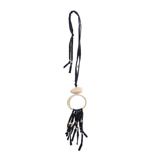 COLLAR LARGO TUBO LAZO COLGANTE ANILLA FLECO