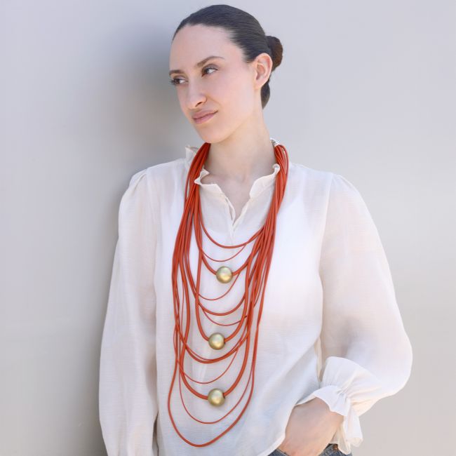 LONG MULTI-ROW RUBBER BALL NECKLACE
