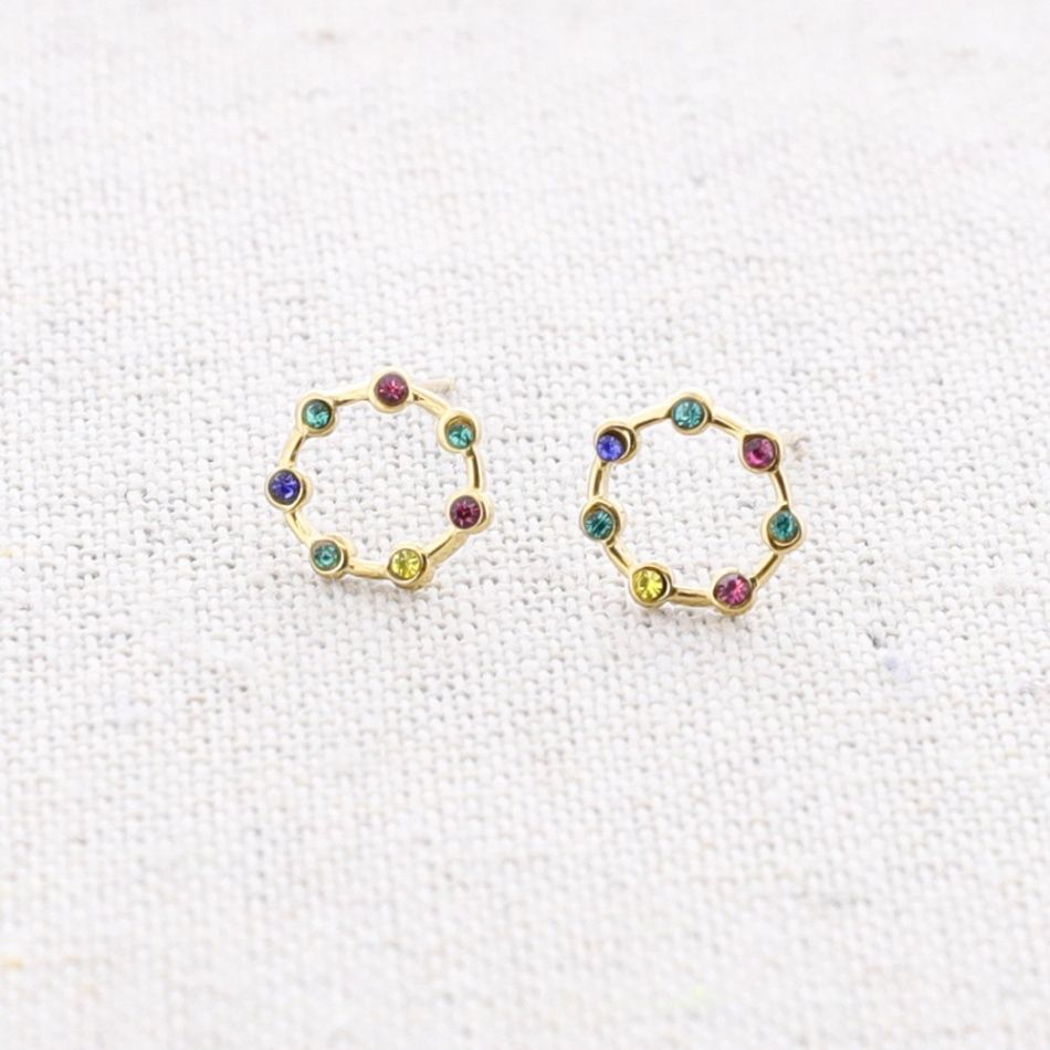 PENDIENTES ACERO ANILLA CRISTALES