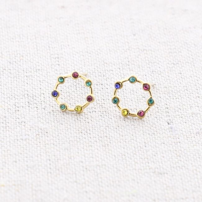 PENDIENTES ACERO ANILLA CRISTALES