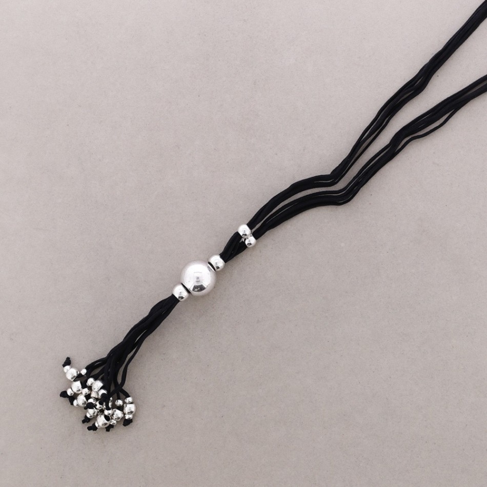 LONG SUEDE NECKLACE WITH METAL BEADS