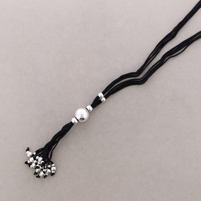 LONG SUEDE NECKLACE WITH METAL BEADS