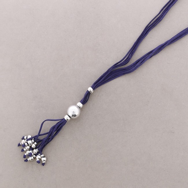 LONG SUEDE NECKLACE WITH METAL BEADS