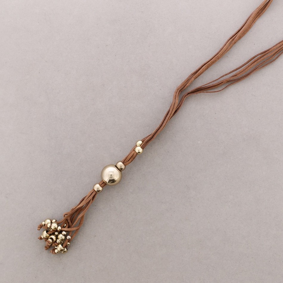 LONG SUEDE NECKLACE WITH METAL BEADS