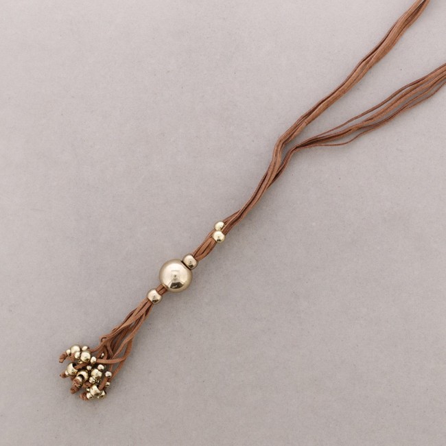 LONG SUEDE NECKLACE WITH METAL BEADS