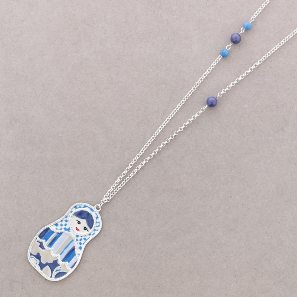 LONG NECKLACE WITH METAL ENAMEL PENDANT