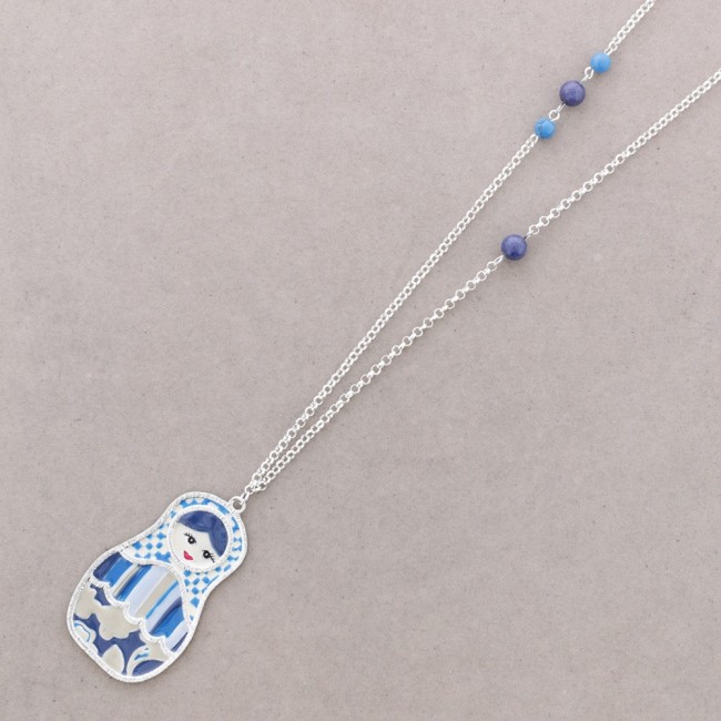 LONG NECKLACE WITH METAL ENAMEL PENDANT