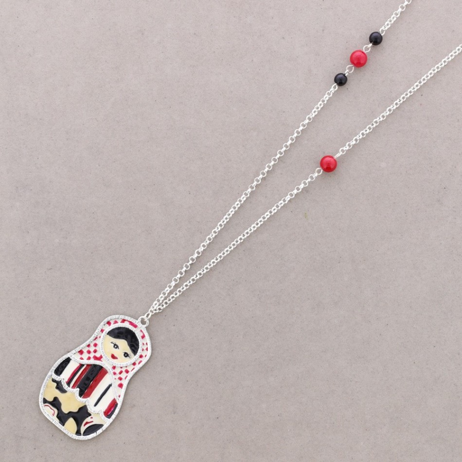 LONG NECKLACE WITH METAL ENAMEL PENDANT