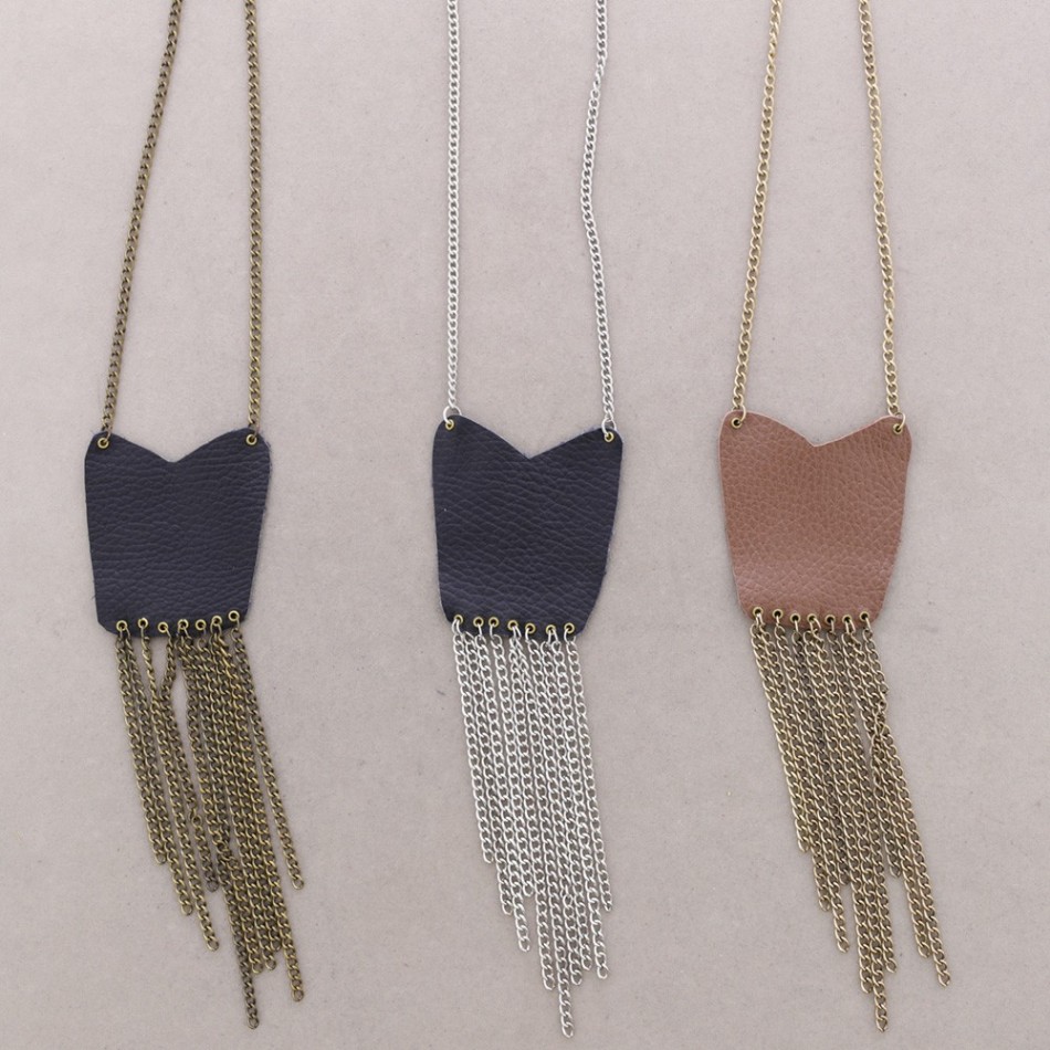 COLLAR LARGO CUERO CADENAS