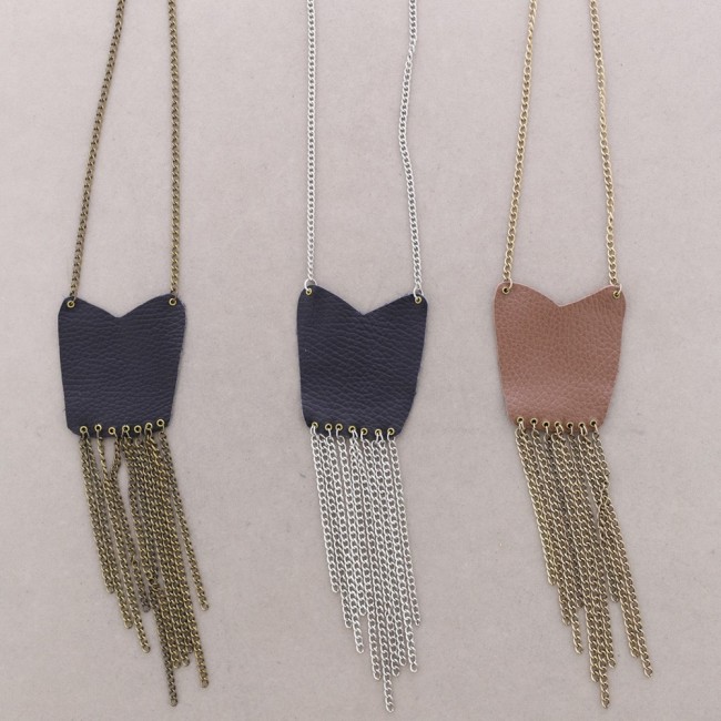 COLLAR LARGO CUERO CADENAS