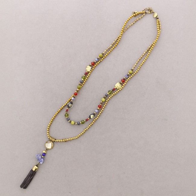 COLLAR LARGO PIEDRAS COLG. FLECO