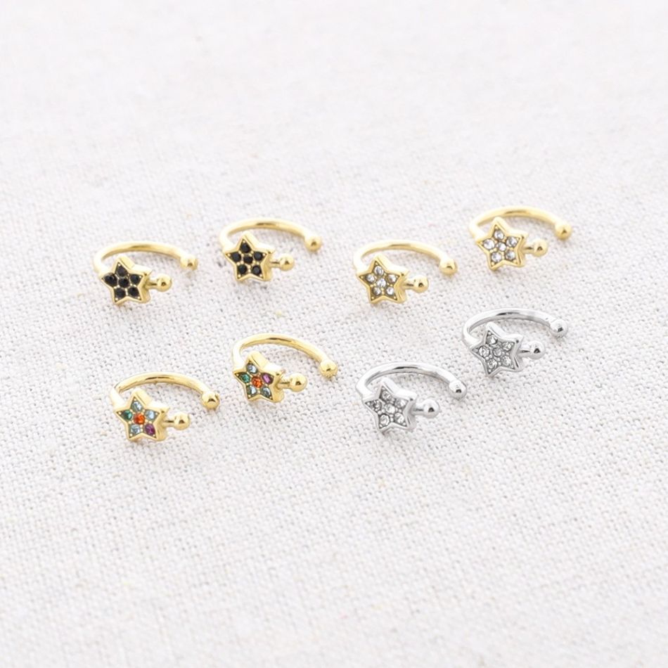 CRYSTAL STAR PIERCING STEEL EARRINGS