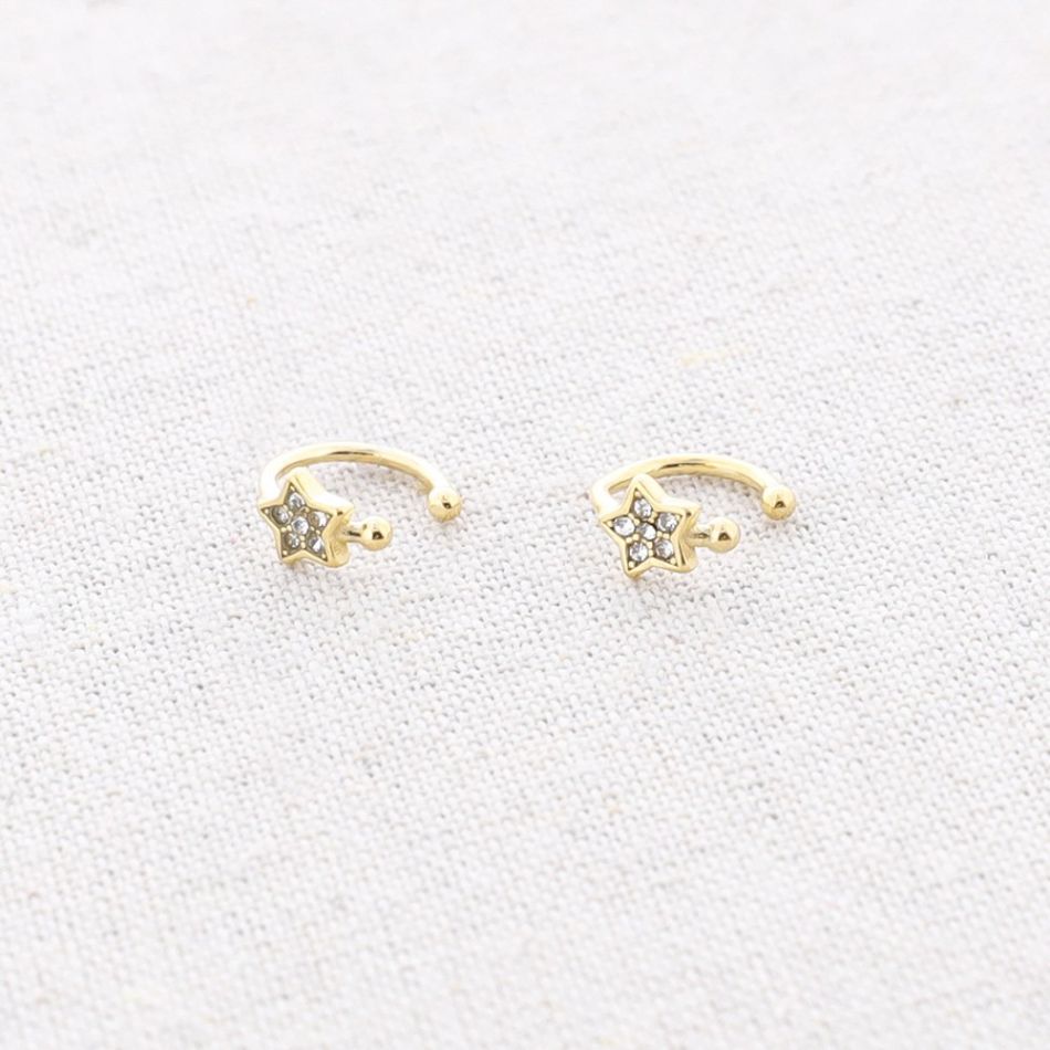 CRYSTAL STAR PIERCING STEEL EARRINGS