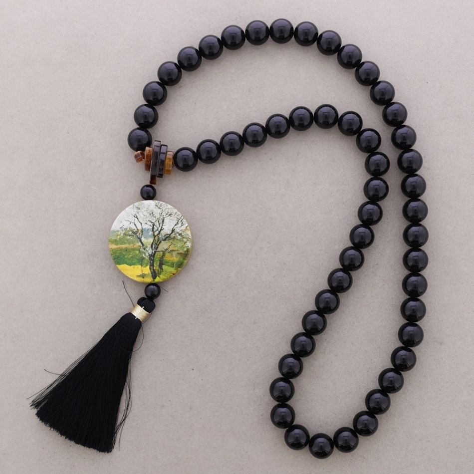 COLLAR LARGO BOLAS COLGANTE RESINA FLECO