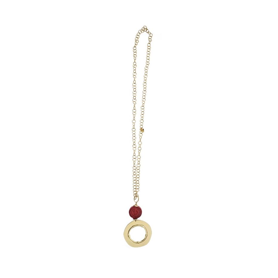 LONG NECKLACE WITH METAL RING PENDANT CHAIN