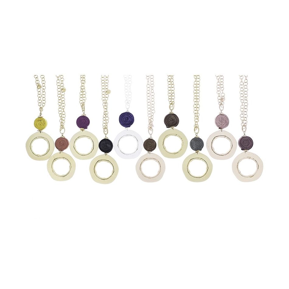 LONG NECKLACE WITH METAL RING PENDANT CHAIN
