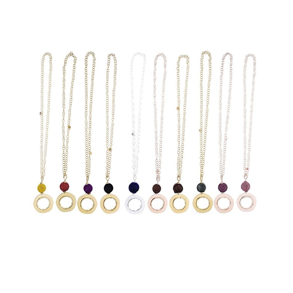 LONG NECKLACE WITH METAL RING PENDANT CHAIN
