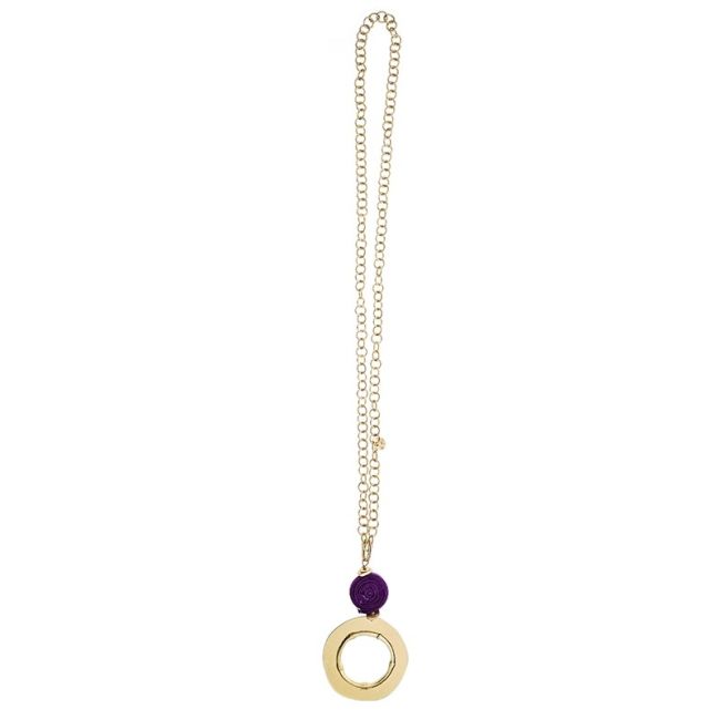 LONG NECKLACE WITH METAL RING PENDANT CHAIN