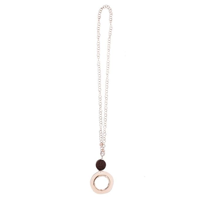 LONG NECKLACE WITH METAL RING PENDANT CHAIN