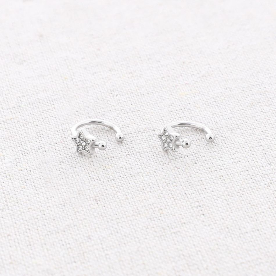 CRYSTAL STAR PIERCING STEEL EARRINGS