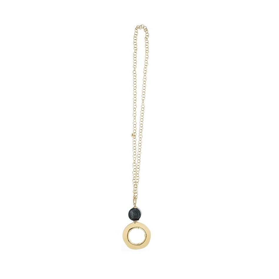 LONG NECKLACE WITH METAL RING PENDANT CHAIN