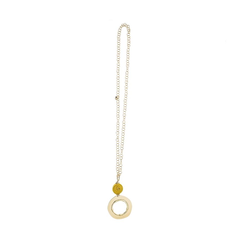 LONG NECKLACE WITH METAL RING PENDANT CHAIN