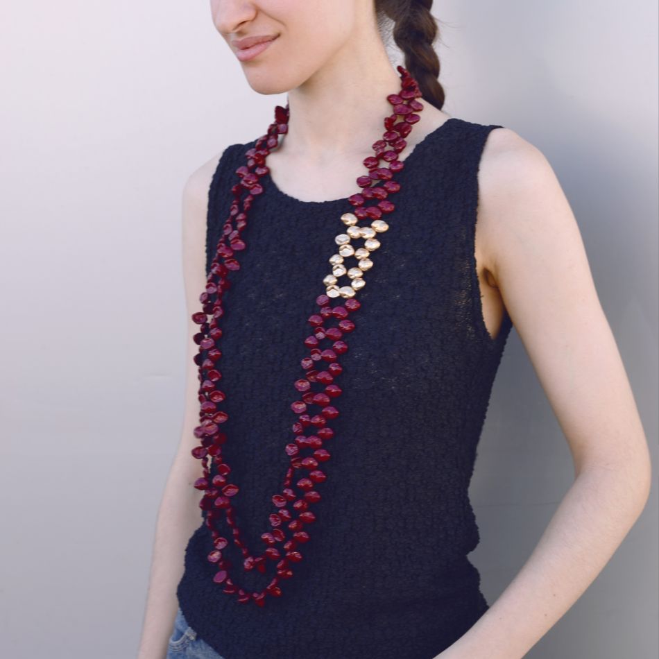 COLLAR LARGO DOBLE CUENTAS METAL RESINA