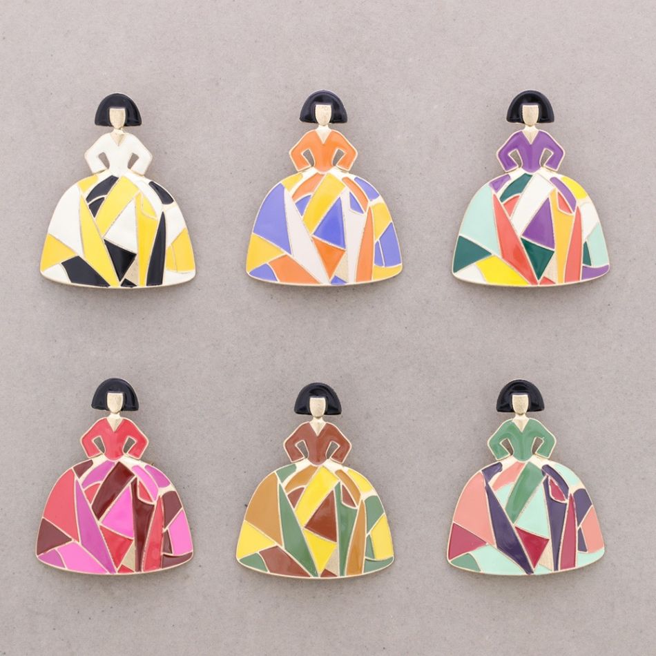 BROCHE MENINA METAL ESMALTE