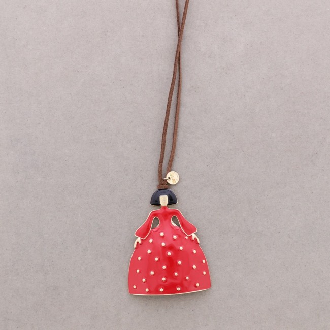 LONG NECKLACE WITH MENINA PENDANT IN METAL AND ENAMEL
