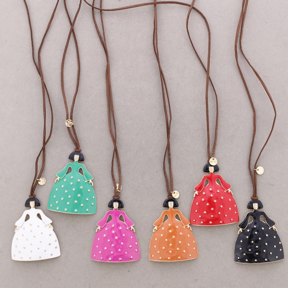 COLLAR LARGO COLGANTE MENINA METAL ESMALTE